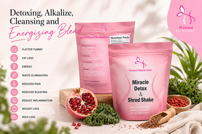 Waisted Miracle Detox & Shred Shake is a 30-serving daily superfood blend designed to help reduce bloating, support digestion, and kickstart your metabolism—so you can feel lighter, flatter, and more in control of your body.